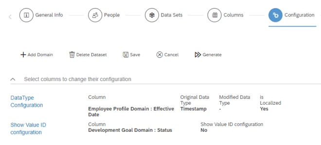 Schritt "Configuration" in SuccessFactors für Tabellen-Berichte