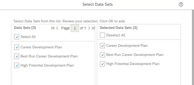 Data Sets Konfiguration in SuccessFactors für Tabellen-Berichte